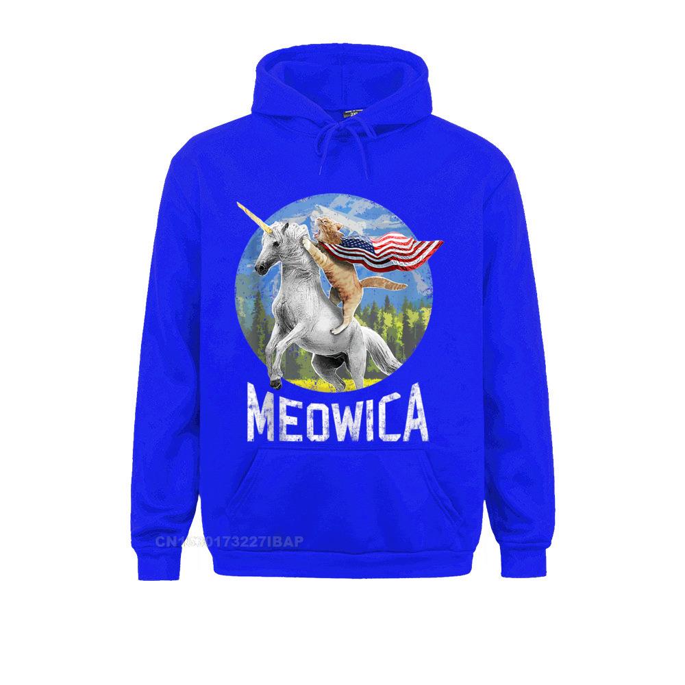 Meowica Cat Unicorn 4th Of July Patriotic American Flag Hoodie Men Long Sleeve Sweatshirts Normcore Hoodies Hip Hop Party Hoods