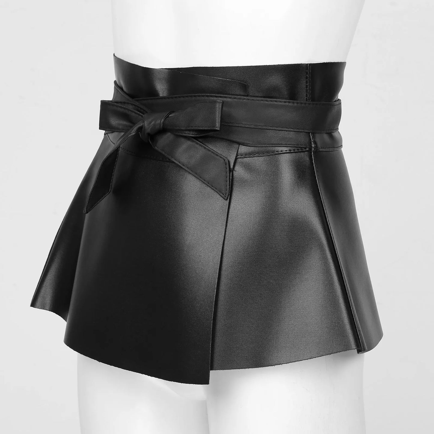 Punk Sexy Röcke Damen Frauen PU Leder Hohe Taille Gürtel Gürtel Röcke Weiblichen Baum A-Line Mini Rock für Parteien Clubwear