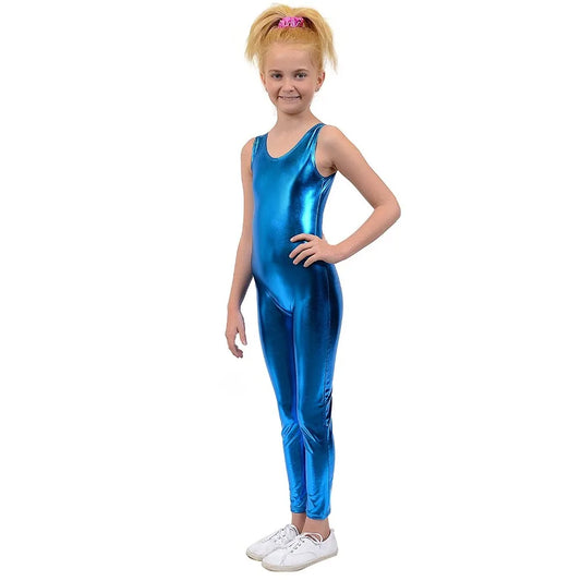 Kids One Piece Tank Unitard Girls  Ballet Sleeveless Black Shiny Tight Jumpsuit Unitards Dance Boys Costumes Free Shipping