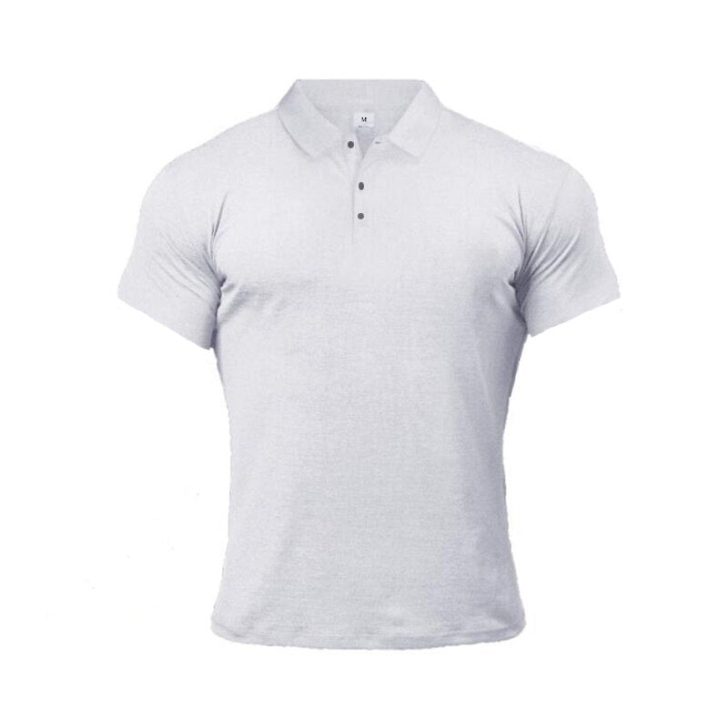 New Summer Fashion Mens Solid Short Sleeve Polo Shirts Cotton Slim Fit Turn Collar Male Gym Bodybuilding Fitness Polo Shirt