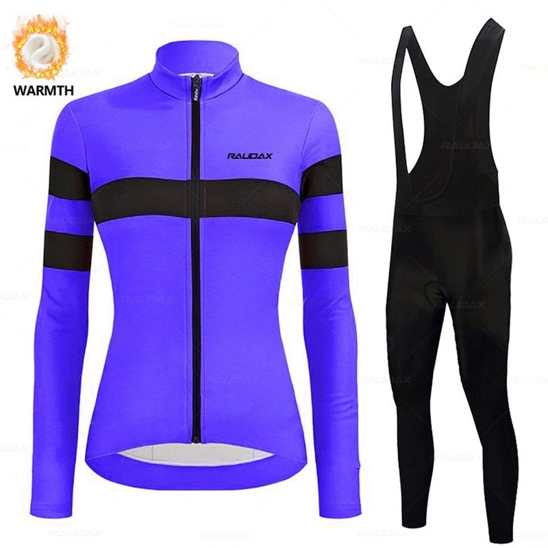 2023 Raudax Sports Cycling Jersey Set Women&#39;s Winter Cycling Clothing Outdoor Riding MTB Ropa Ciclismo Bib Pants Set Bike Suit