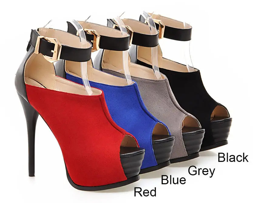 Sommer Frauen Plattform Pumpen Hohe Dünne Ferse Peep Toe Sandalen Blau Herde Patchwork Party Büro Damen Zipper Ankle Strap Stiletto