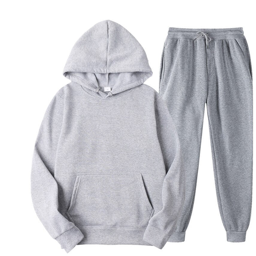 New Men Set Spring Autumn Fashion Mens Tracksuit Cotton Comfortable Two Piece Casual Sportswear Set Male Hoodies + Pants Solid