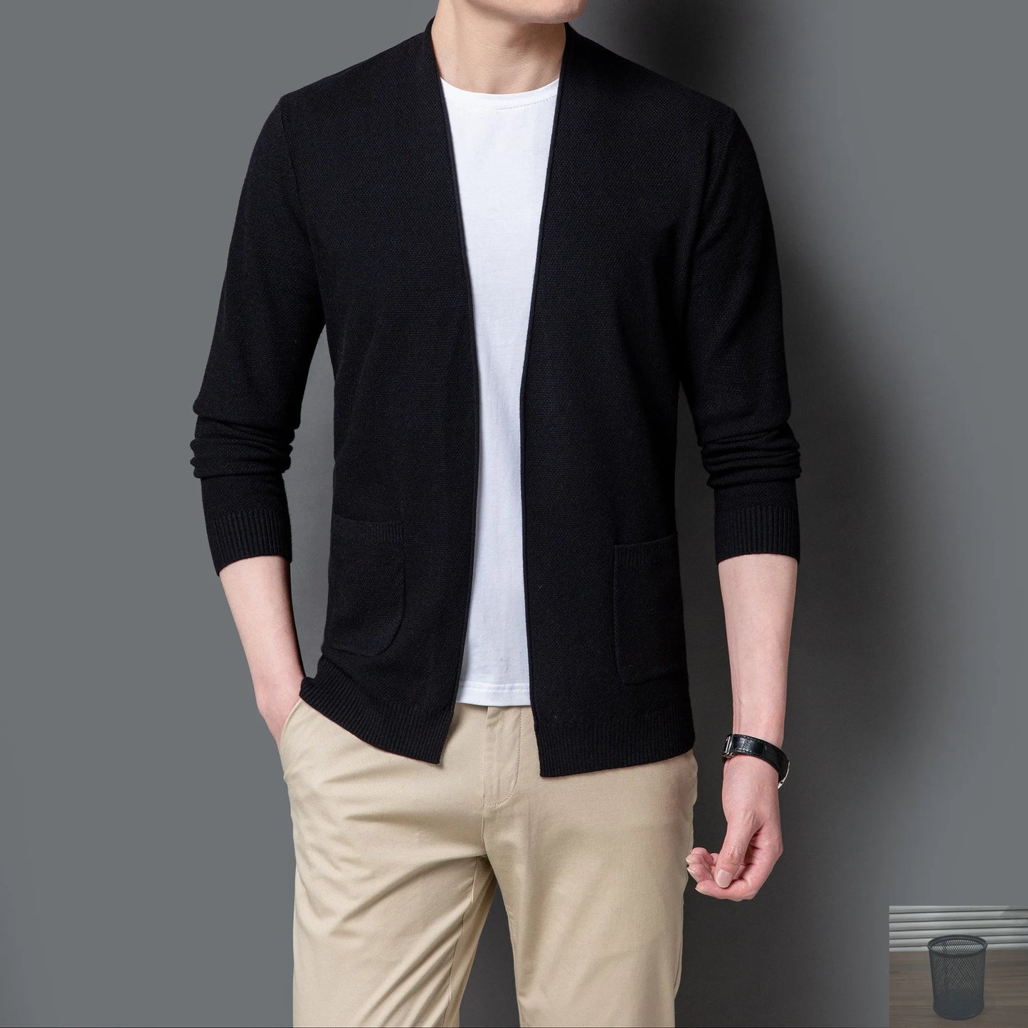 Männer Strickjacke Mode Kleid Up Strickwaren Pullover Herren Frühling Herbst Dünne Feste Sweatercoat V Neck Casual Männlichen Strickjacke