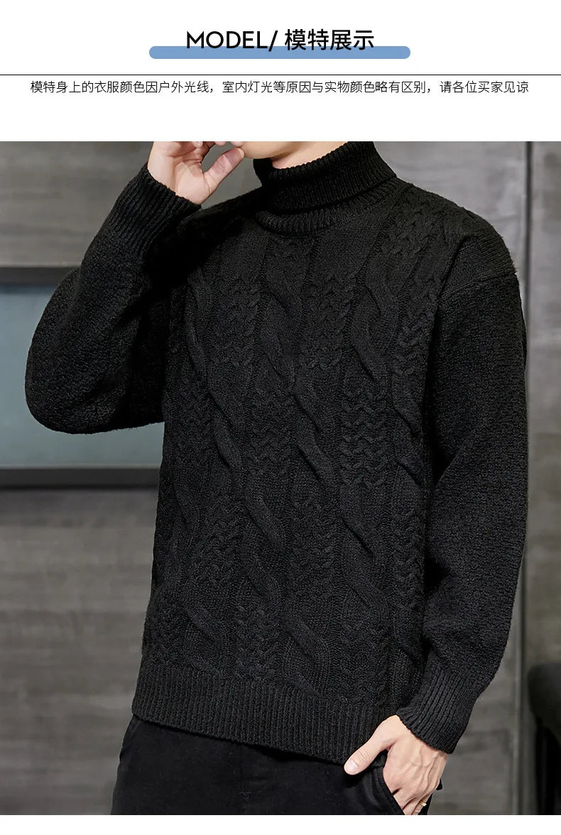 Herren Rollkragen Pullover Mode Herbst Winter Feste Beiläufige Gestrickte Pullover Männer Pullover Männer Rollkragen Geometrische Stricken Pullover