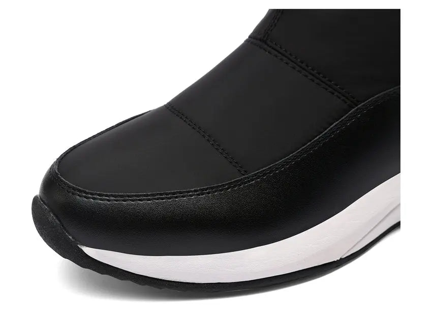 Winter Echt leder Frauen Plattform Schneeschuhe warm Plüsch weiß schwarz Perle lässig Reise Damen Keil Slip-On kniehohe Stiefel