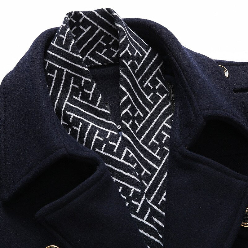 Men Coat Wool Overcoat Fashion Turn Collar Warm Male Coat Jackets Woolen Mens Coats Blends Scarf Casual Outwear Single Breasted