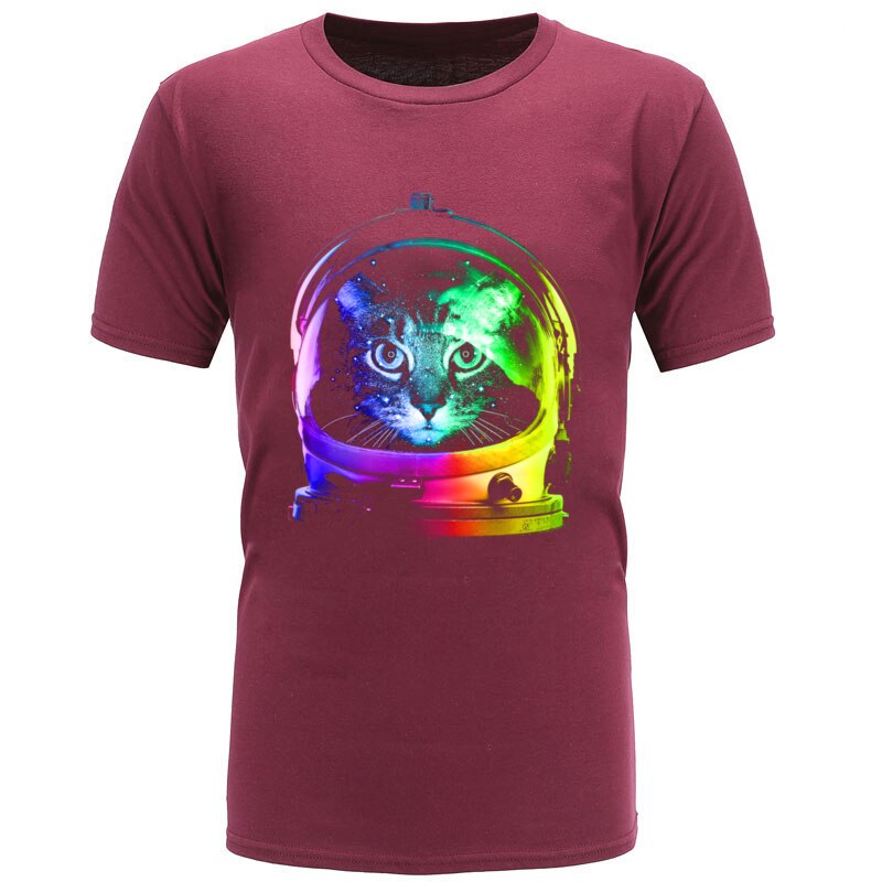 Galaxy Astronaut Cat Rainbow DJ Rock Tshirts Men Brand New Autumn Winter T-shirts Retro Design Hip Hop Street T Shirt For Men