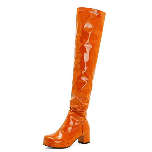 Orange Übergroßen Patent Leder Dicken Absätzen Über-Die-Knie Stiefel Grün Helle Leder Stiefel Lila Mittlere-mit hohen absätzen Stiefel Gelb Rot