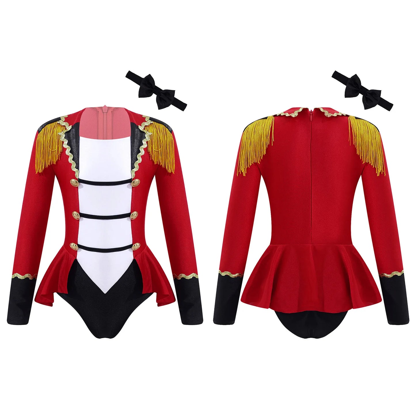 Kids Girls Circus Ringmaster Costume Long Sleeves Cosplay Jumpsuit with Tie Lion Tamer Halloween Carnival Cosplay Party Dress Up