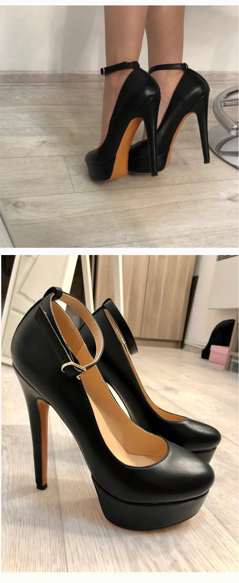 Onlymaker Frauen Plattform Mary Jane Pumps Riemchen Stiletto High Heels Kleid Schnalle Schuhe Große Größe Mode Party Dünne Fersen