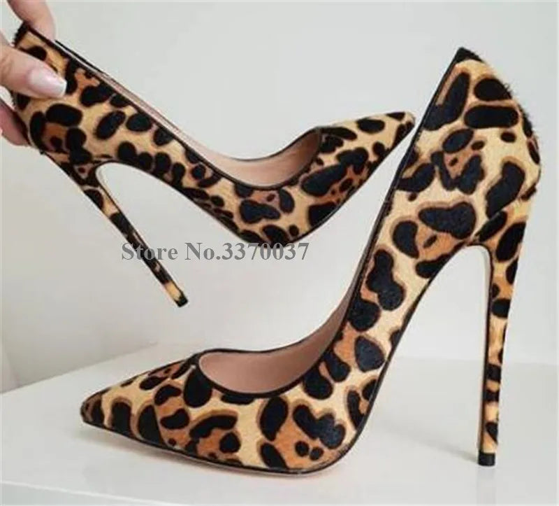 Frauen Klassische Stil Spitz Leopard Wildleder Leder Stiletto Pumps 8cm 10cm 12cm Große Größe Hohe fersen Formale Kleid Schuhe