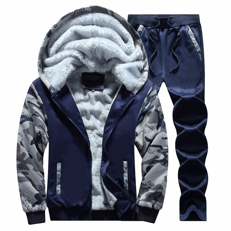 Tracksuit Men Sporting Fleece Thick Hooded Casual Track Suit Men Jacket Pant Warm Winter Sweatshirt Brand Clothing Jogger Set