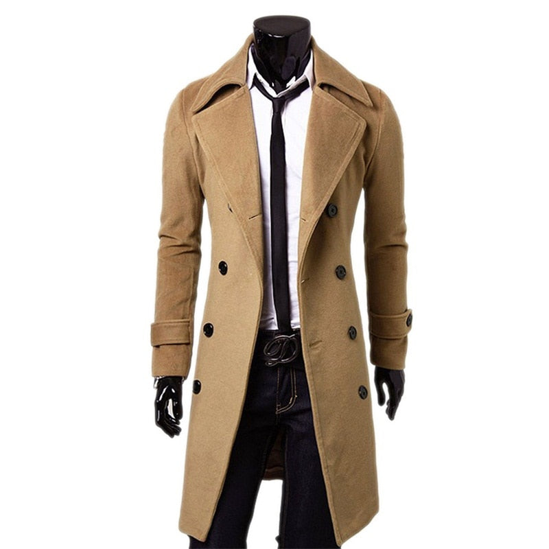 Autumn Winter Mens Trench Coat Fashion England Style Slim Fit Long Trench Coats Men Solid Casual Double Breasted Jacket Coat Men