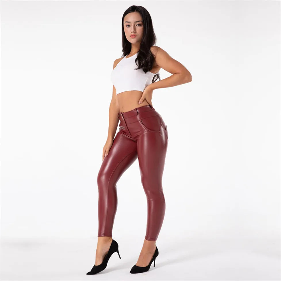 Shascullfites Melody Burgund Faux Leder Hosen PU Hosen Frauen Kalten Wetter Leggings Hohe Leder Leggings