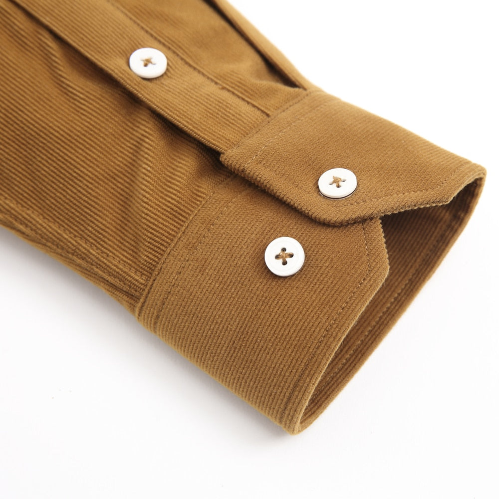 Japan Style Autumn Casual Long Sleeve Corduroy Shirts Single Patch Pocket Comfortable Soft Standard-fit Men&#39;s Button-down Shirt