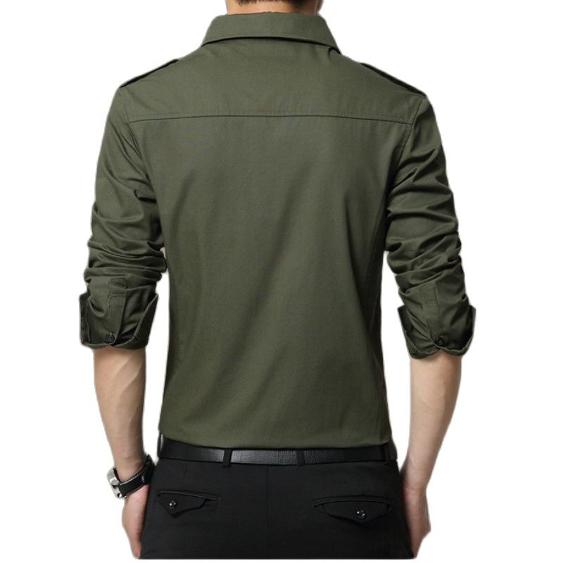 Mens Cotton Long Sleeves Military Pocket Shirts