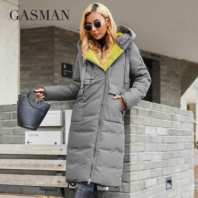 GASMAN 2022 Neue frauen unten jacke Marke mode Lange Frauen winter parka Kontrast mit kapuze oberbekleidung tasche stepp mäntel 21339