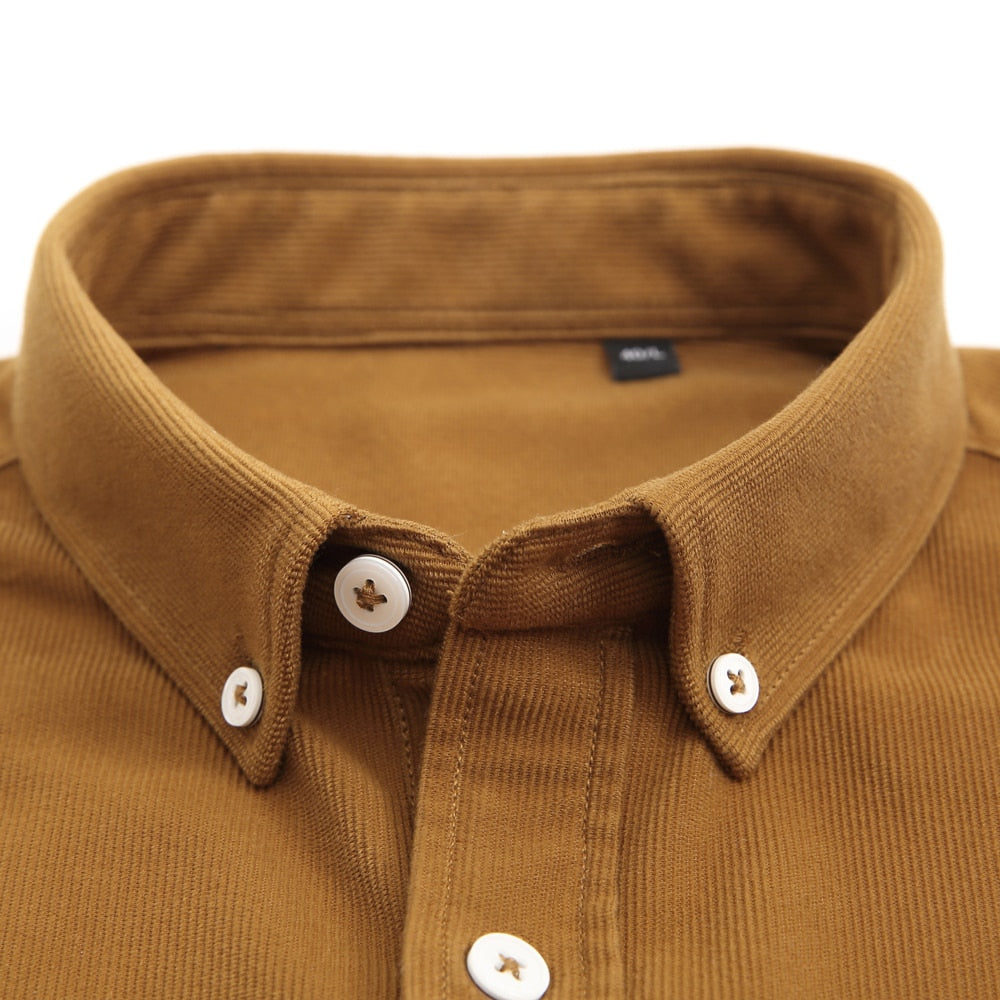 Japan Style Autumn Casual Long Sleeve Corduroy Shirts Single Patch Pocket Comfortable Soft Standard-fit Men&#39;s Button-down Shirt