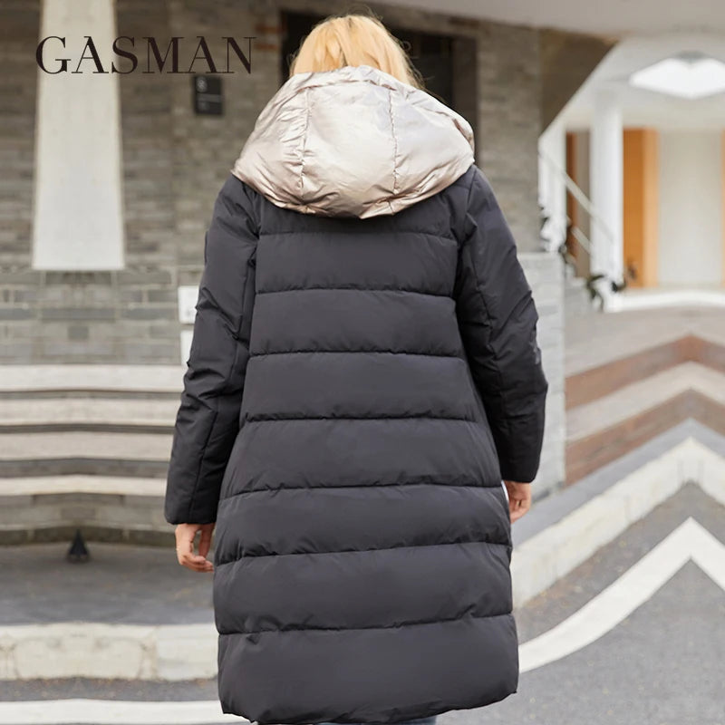 GASMAN 2022 frauen winter jacke Mid-länge warme Mode Mantel frauen zipper Mit Kapuze Kontras marke unten jacke weibliche 21113