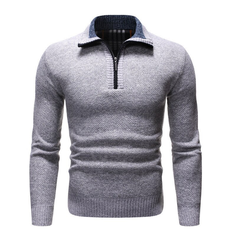 Autumn Winter Casual Sweaters Men Half High Collar Zippers Warm Fleece Pullovers Mens Thick Warm Knitted Sweater Men Pullovers