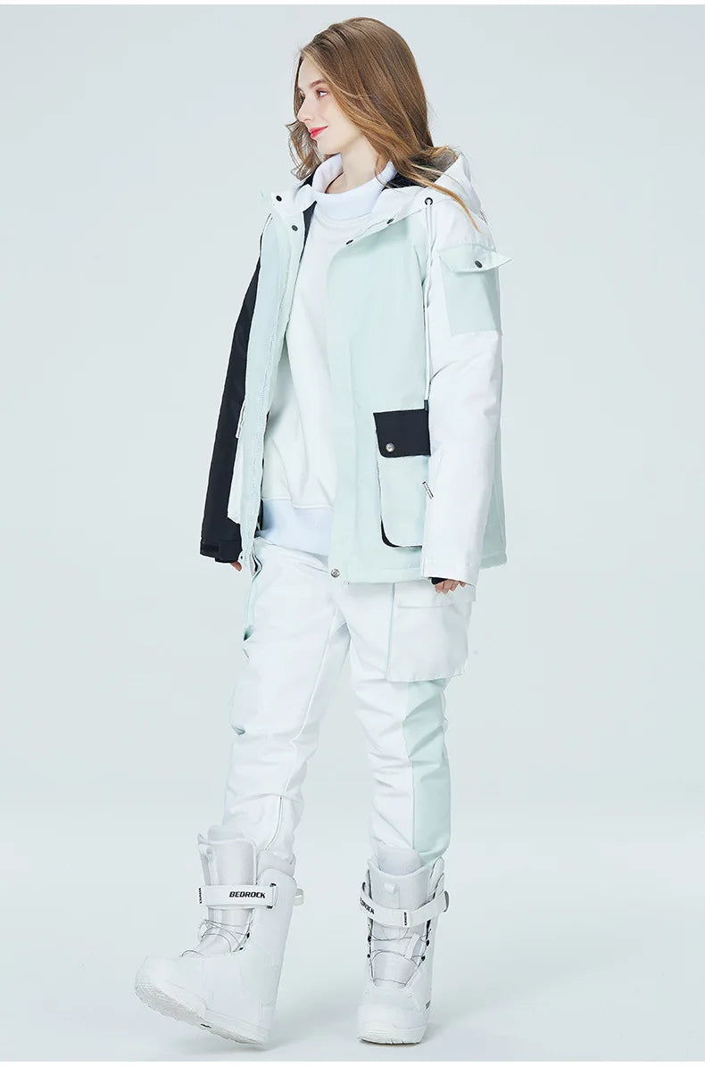 Neue Stil Farbe Passenden Snowboard Anzug Frauen Winter Winddicht Wasserdichte Warme Ski Jacke Hosen Anzug Schnee Overalls