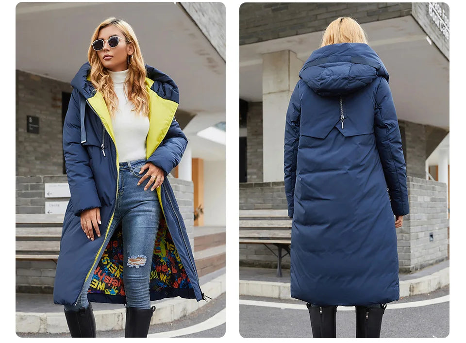 GASMAN 2022 Neue frauen unten jacke Marke mode Lange Frauen winter parka Kontrast mit kapuze oberbekleidung tasche stepp mäntel 21339