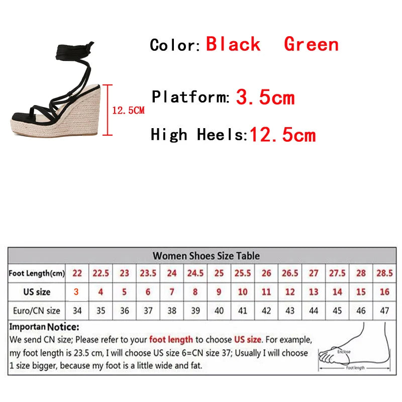 Mode 12,5 CM Keile Heels Plattform Sandalen Frauen Sommer Grün Schmale Band Öffnen Toe Ankle Lace-Up Party Kleid schuhe Plataforma