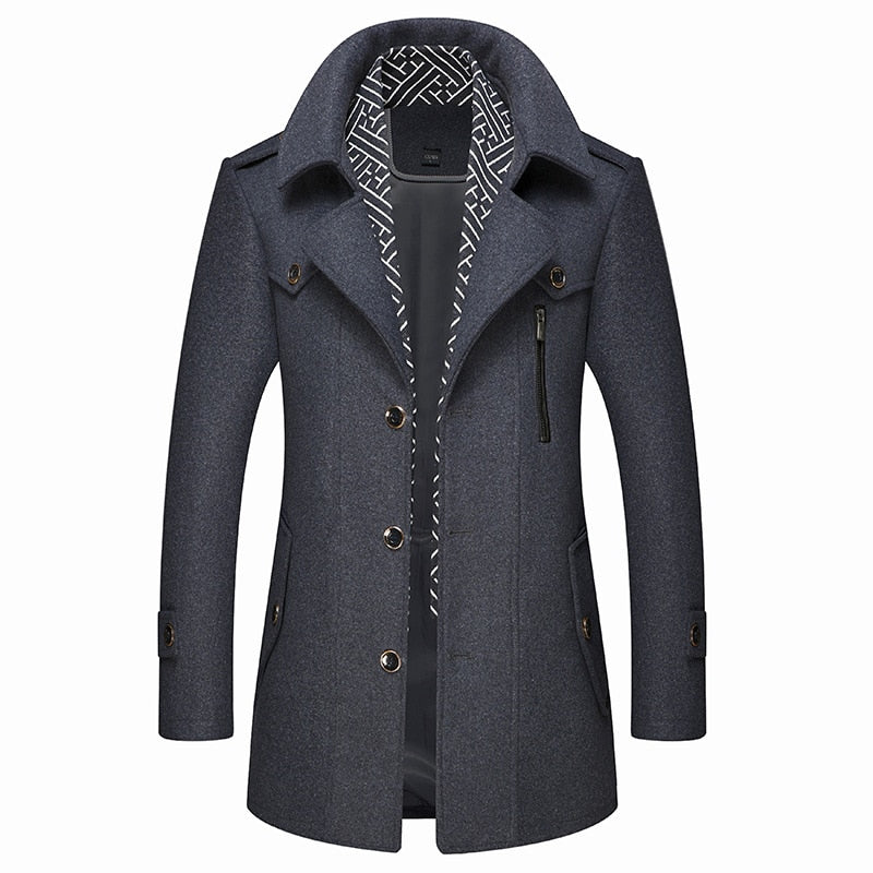 Men Coat Wool Overcoat Fashion Turn Collar Warm Male Coat Jackets Woolen Mens Coats Blends Scarf Casual Outwear Single Breasted