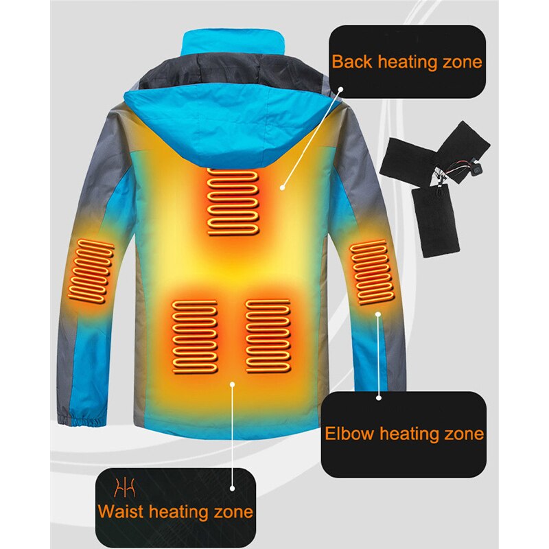 Winter Outdoor Warm Heating Jackets Hiking Skiing Waterproof Sportswear Smart Heated Hooded Windbreaker With Fleece Liner Mens
