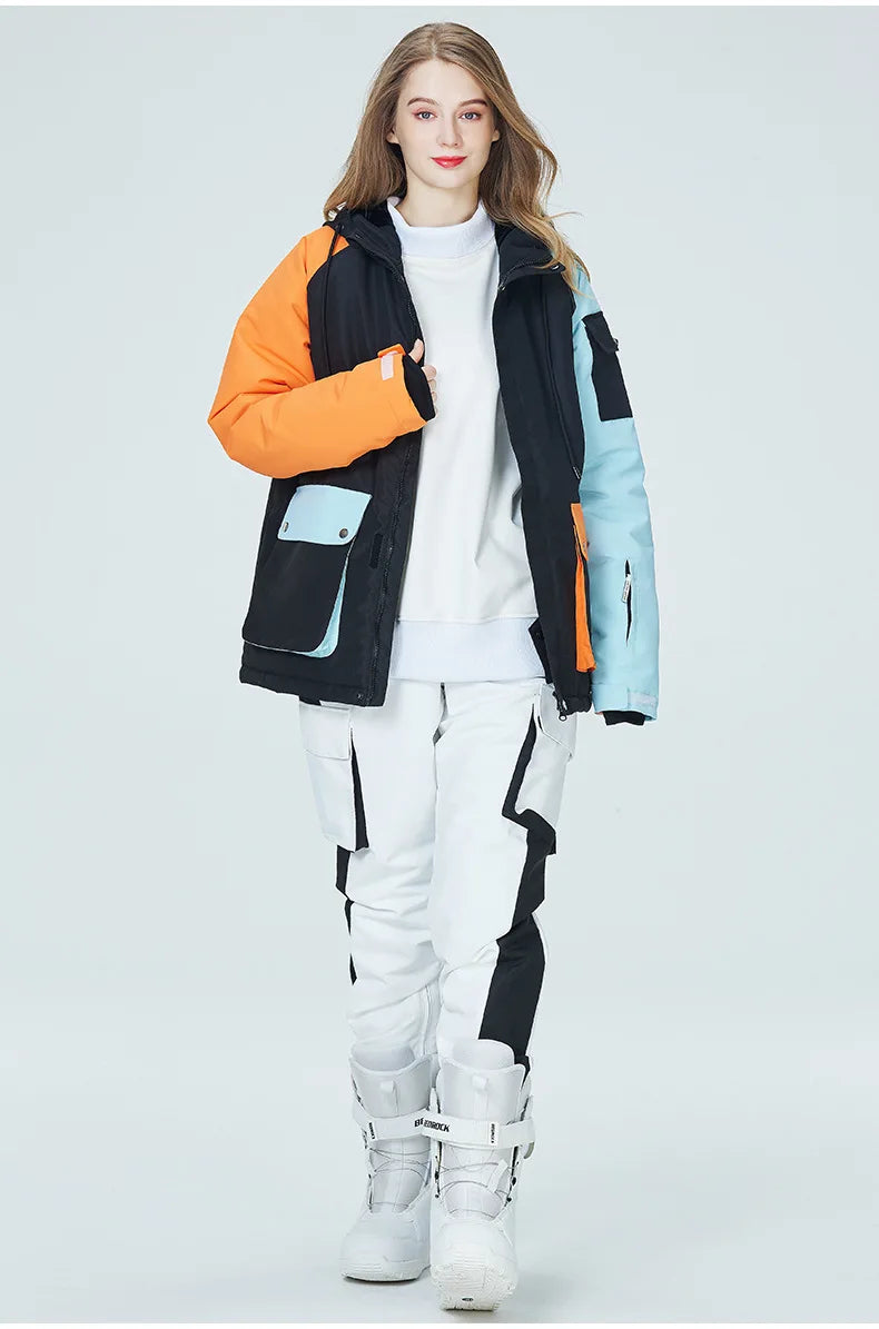 Neue Stil Farbe Passenden Snowboard Anzug Frauen Winter Winddicht Wasserdichte Warme Ski Jacke Hosen Anzug Schnee Overalls