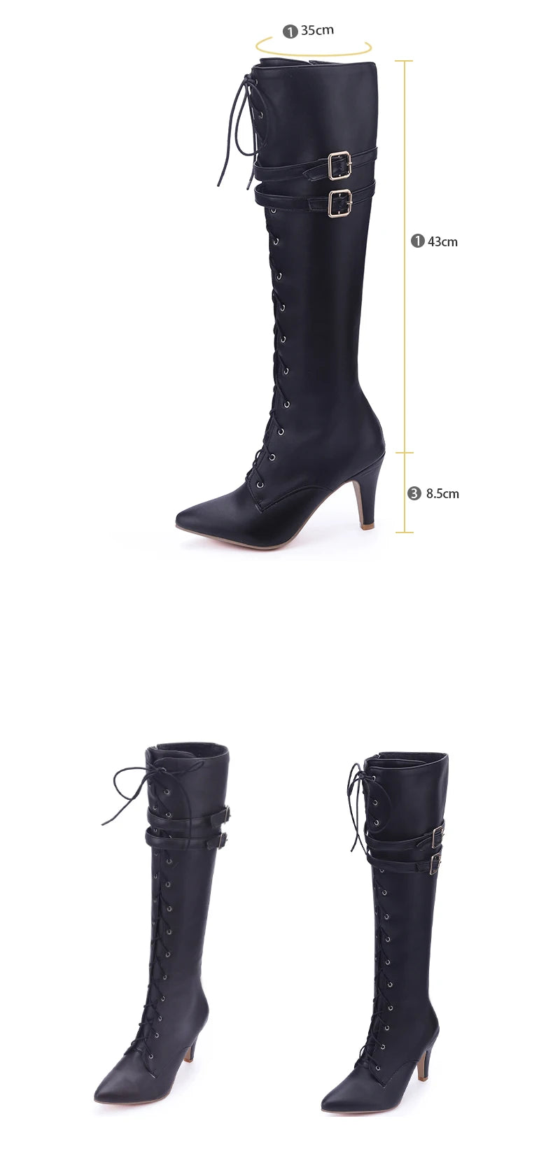 Übergroßen Spitz Kreuz Lace-Up Stiefel Sexy Katze Ferse Doppel Gürtel Schnalle Motorrad Stiefel Straße Trend Weibliche Knie-länge Boot