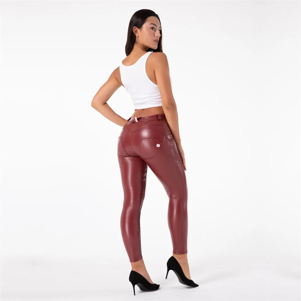 Shascullfites Melody Burgund Faux Leder Hosen PU Hosen Frauen Kalten Wetter Leggings Hohe Leder Leggings