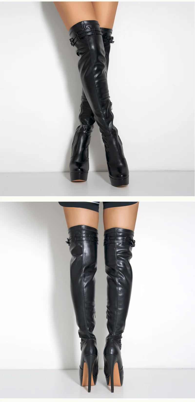 Only maker Frauen Plattform sexy über dem Knie Stiefel Dame High Heels Schnalle mattschwarz matt Winter weibliche Stiefel