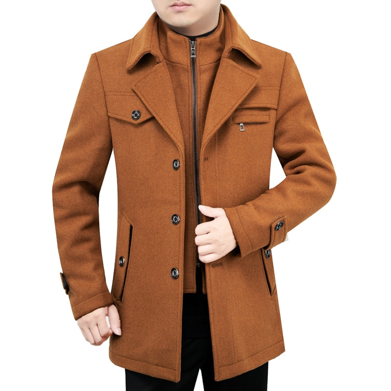 New Men Wool Coat High Quality Solid Mens Blends Woolen Coat Male Trench Jacket Casual Overcoat Autumn Winter Thick Windbreaker