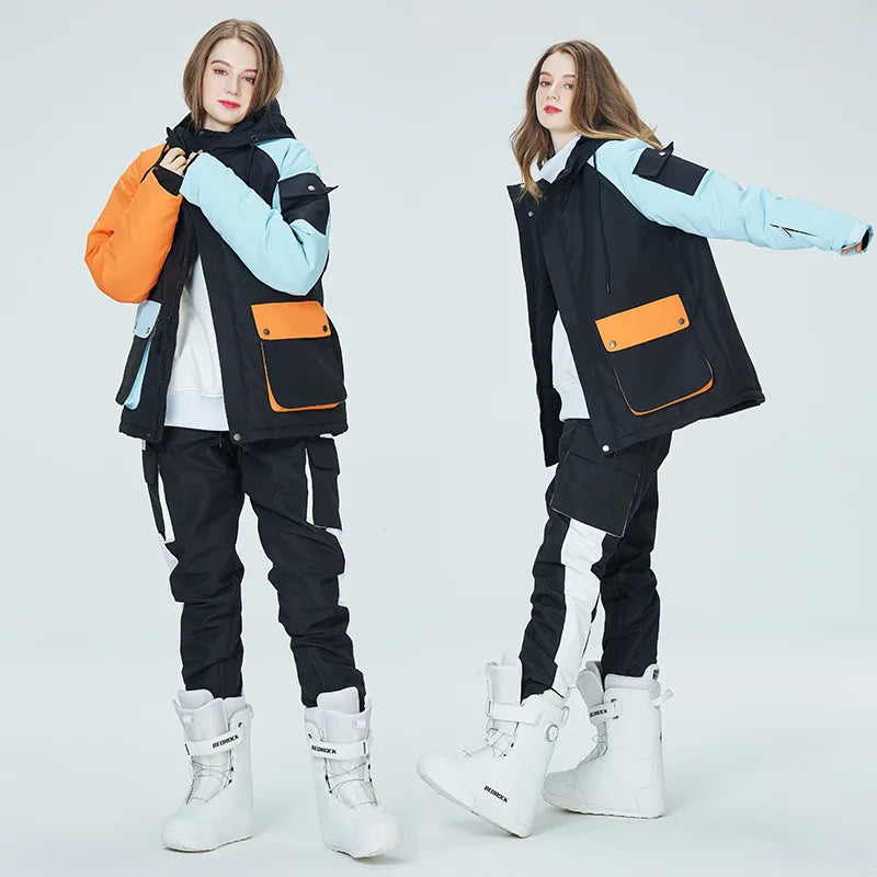 Neue Stil Farbe Passenden Snowboard Anzug Frauen Winter Winddicht Wasserdichte Warme Ski Jacke Hosen Anzug Schnee Overalls