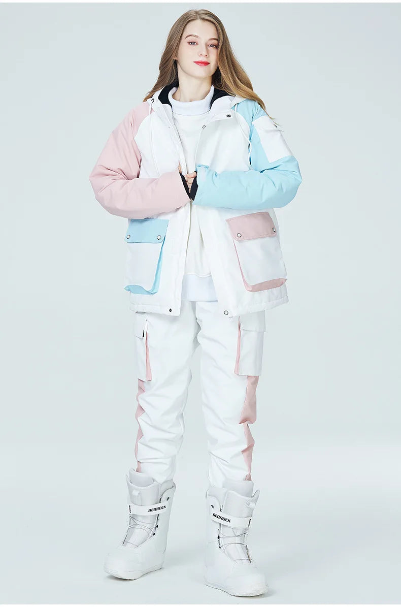 Neue Stil Farbe Passenden Snowboard Anzug Frauen Winter Winddicht Wasserdichte Warme Ski Jacke Hosen Anzug Schnee Overalls