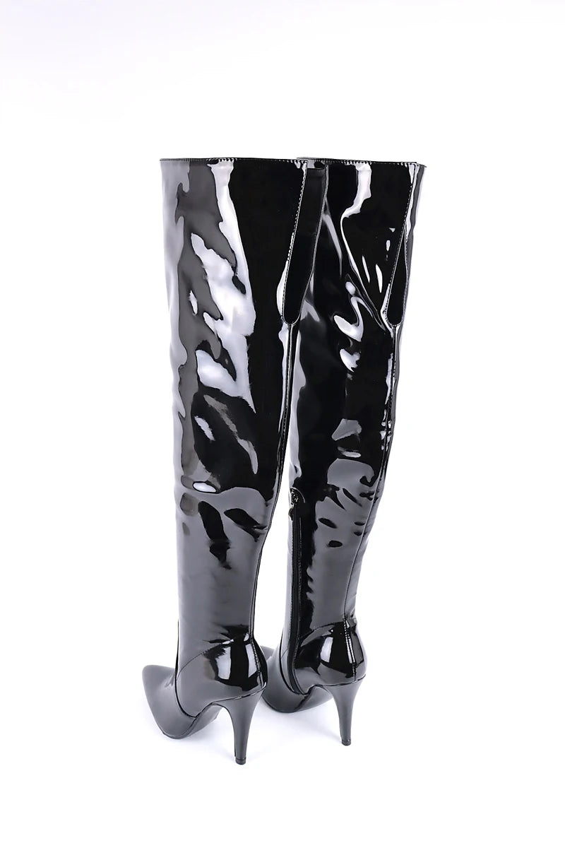 Zeigte Super Hohe Stiletto Patent Leder Über-Die-Knie Stiefel Helle Leder Kurze Plüsch Seite Zipper Stiefel