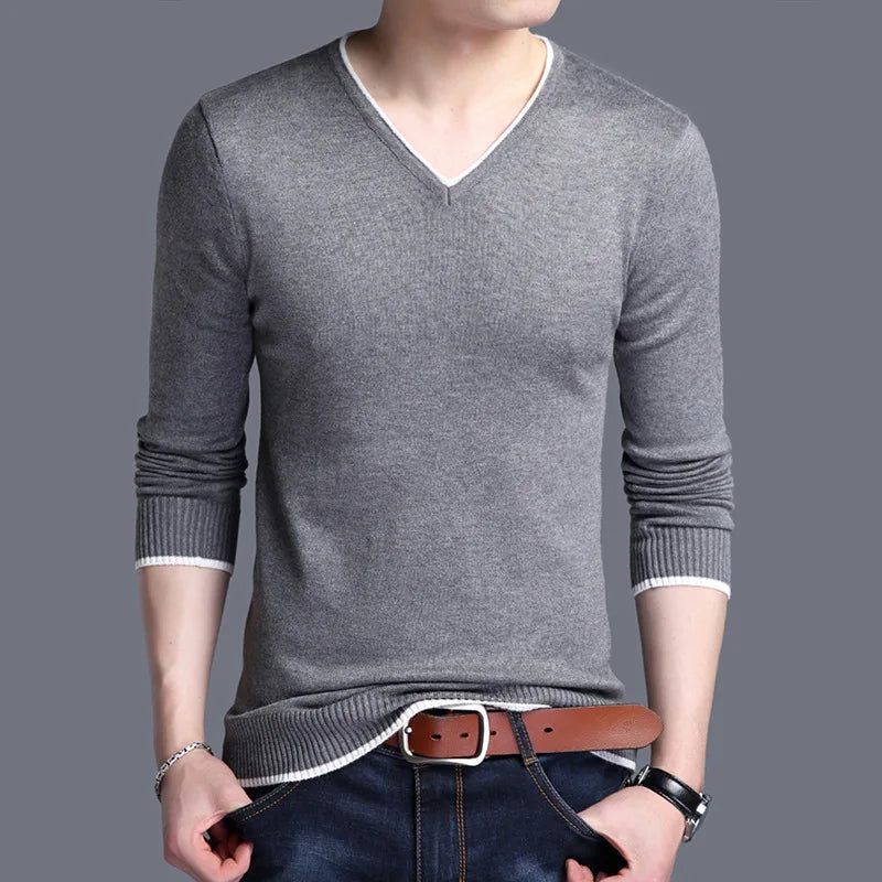 Männer Pullover Mode V-ausschnitt Gestrickte Pullover Slim Fit Frühling Herbst Koreanische Mens Kleidung Täglichen Weiß Schwarz Pullover Männer Pullover