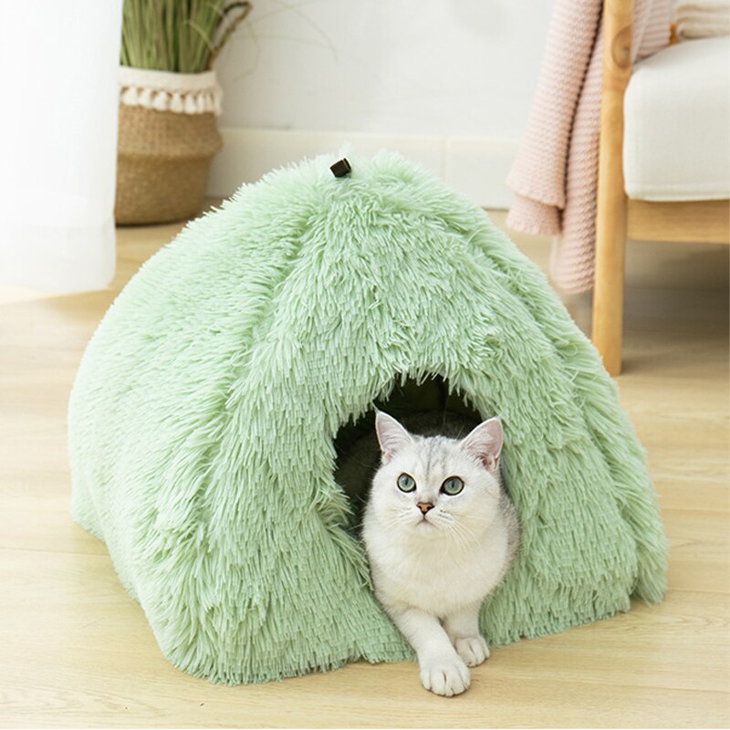 Very Soft Cat Bed Plush Cats House Pet Basket Mat Small Dog Cushion Sofa Lounger Kennel 2 In 1 Kitten Tent House Beds For Cat