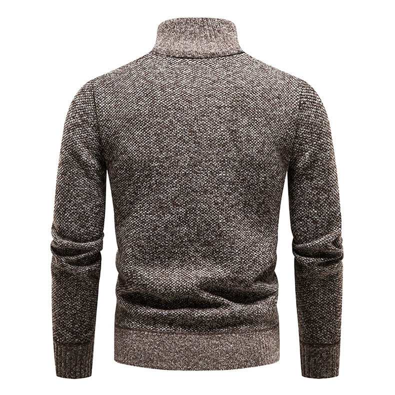 Neue Winter Fleece Pullover Pullover Männer dicke warme Strick pullover schlanke Mock Neck Pullover halben Reiß verschluss solide Herren Pullover