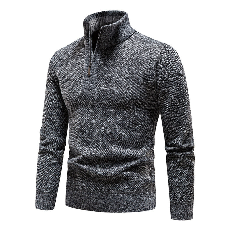 Neue Winter Fleece Pullover Pullover Männer dicke warme Strick pullover schlanke Mock Neck Pullover halben Reiß verschluss solide Herren Pullover