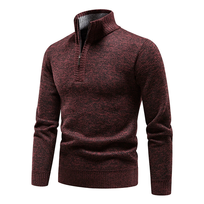 Neue Winter Fleece Pullover Pullover Männer dicke warme Strick pullover schlanke Mock Neck Pullover halben Reiß verschluss solide Herren Pullover