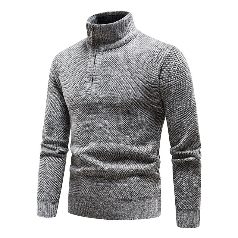 Neue Winter Fleece Pullover Pullover Männer dicke warme Strick pullover schlanke Mock Neck Pullover halben Reiß verschluss solide Herren Pullover