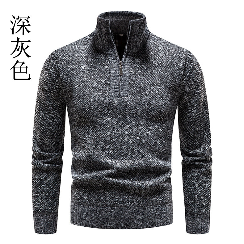 Neue Winter Fleece Pullover Pullover Männer dicke warme Strick pullover schlanke Mock Neck Pullover halben Reiß verschluss solide Herren Pullover