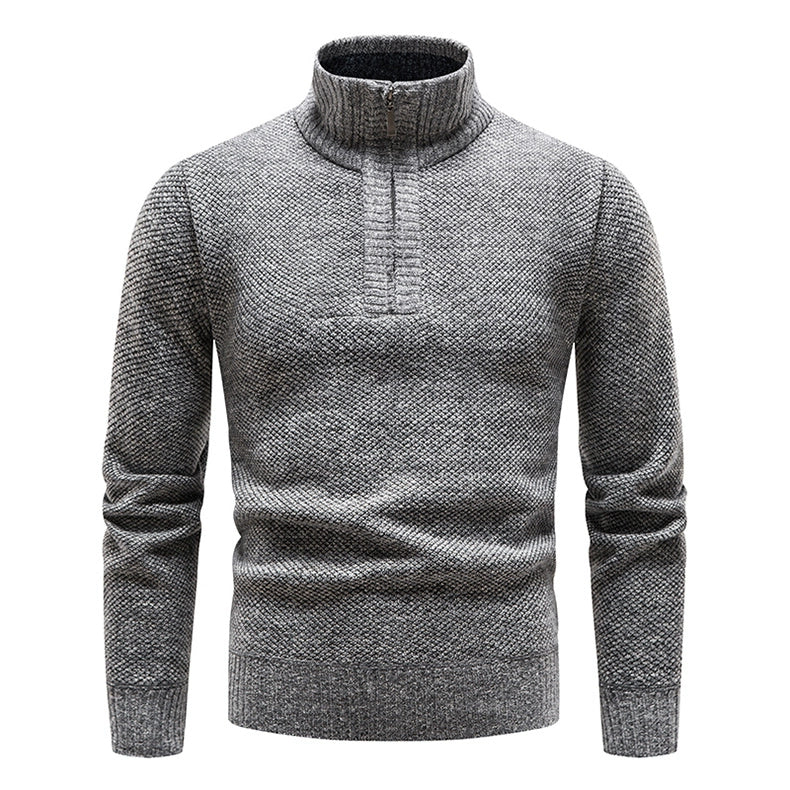 Neue Winter Fleece Pullover Pullover Männer dicke warme Strick pullover schlanke Mock Neck Pullover halben Reiß verschluss solide Herren Pullover