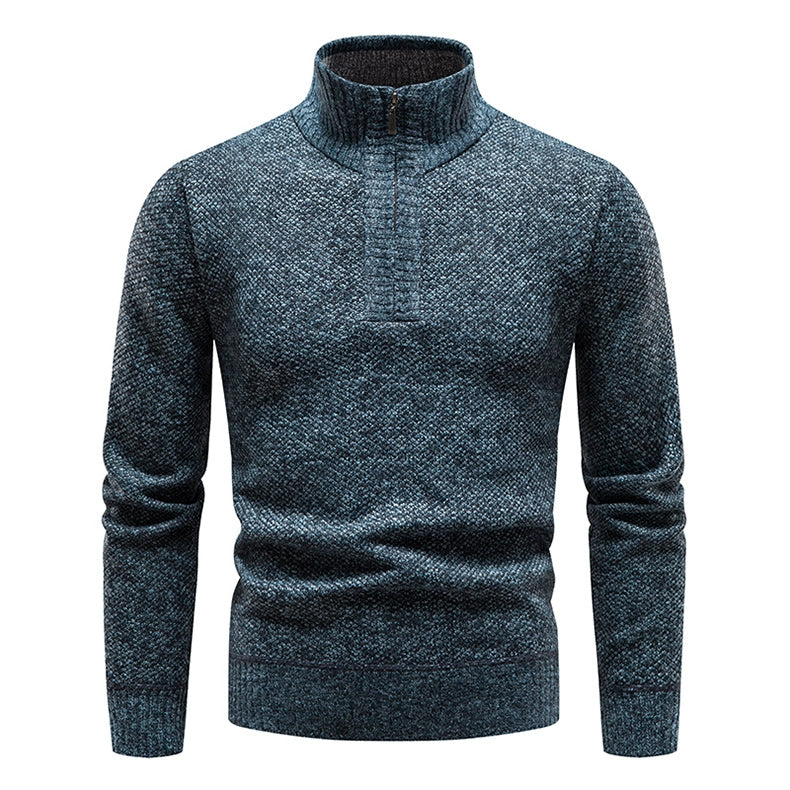 Neue Winter Fleece Pullover Pullover Männer dicke warme Strick pullover schlanke Mock Neck Pullover halben Reiß verschluss solide Herren Pullover