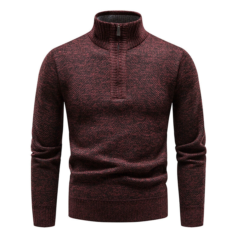 Neue Winter Fleece Pullover Pullover Männer dicke warme Strick pullover schlanke Mock Neck Pullover halben Reiß verschluss solide Herren Pullover