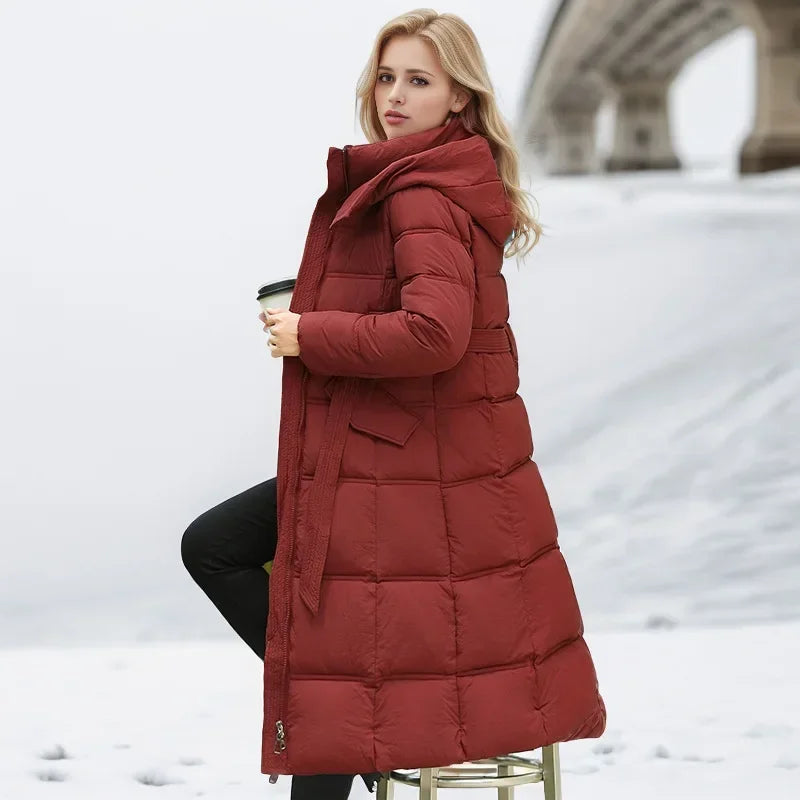 2024 neue Winter Frauen lange Parkas Taschen dicke warme Kapuze Daunen Baumwoll mantel weibliche lose Puffer Jacken wind dichten Schnee mantel