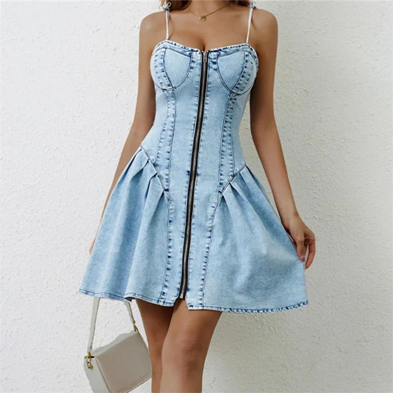 Falten Jeans Kleid